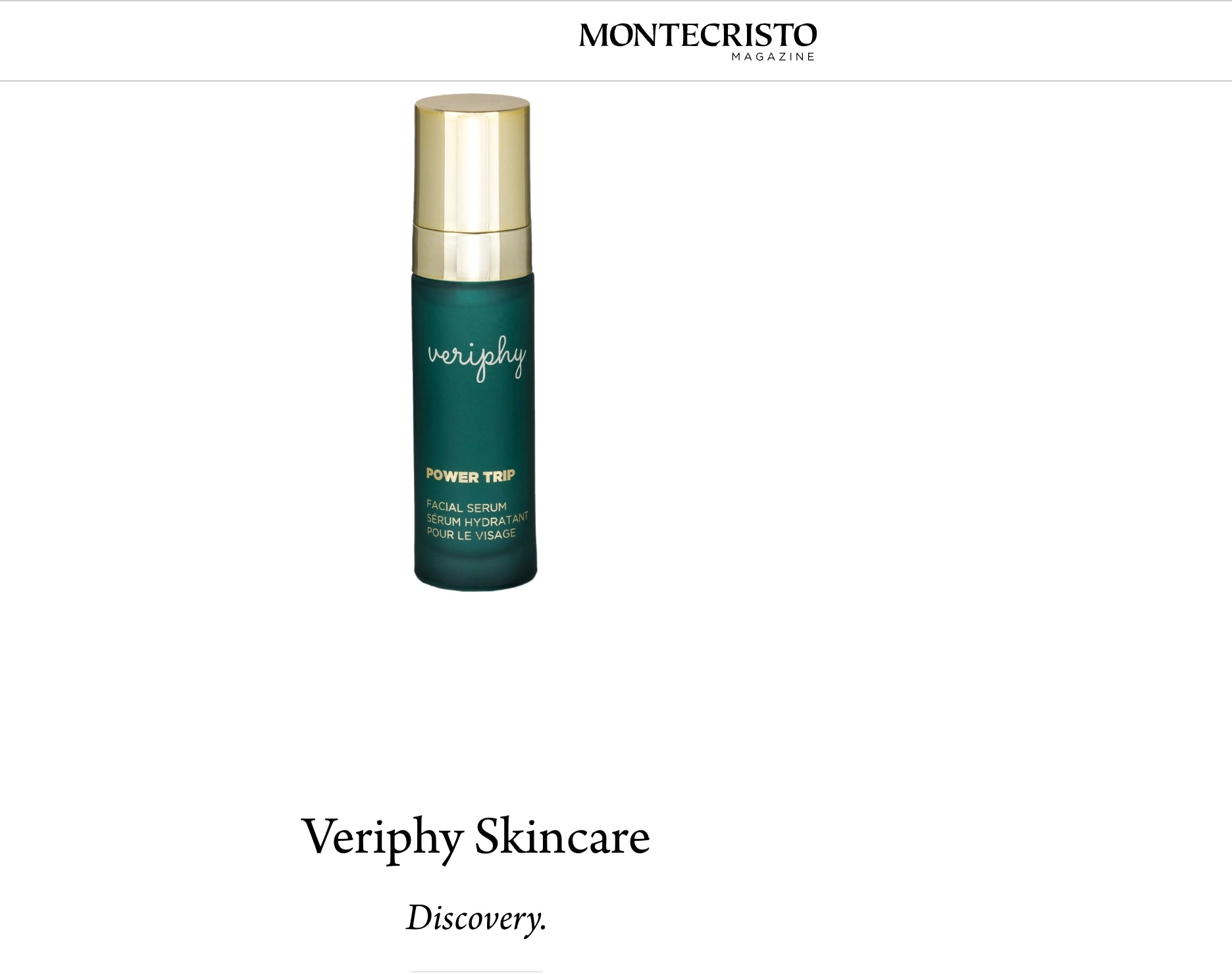 Veriphy Skincare featured in Montecristo Magazine