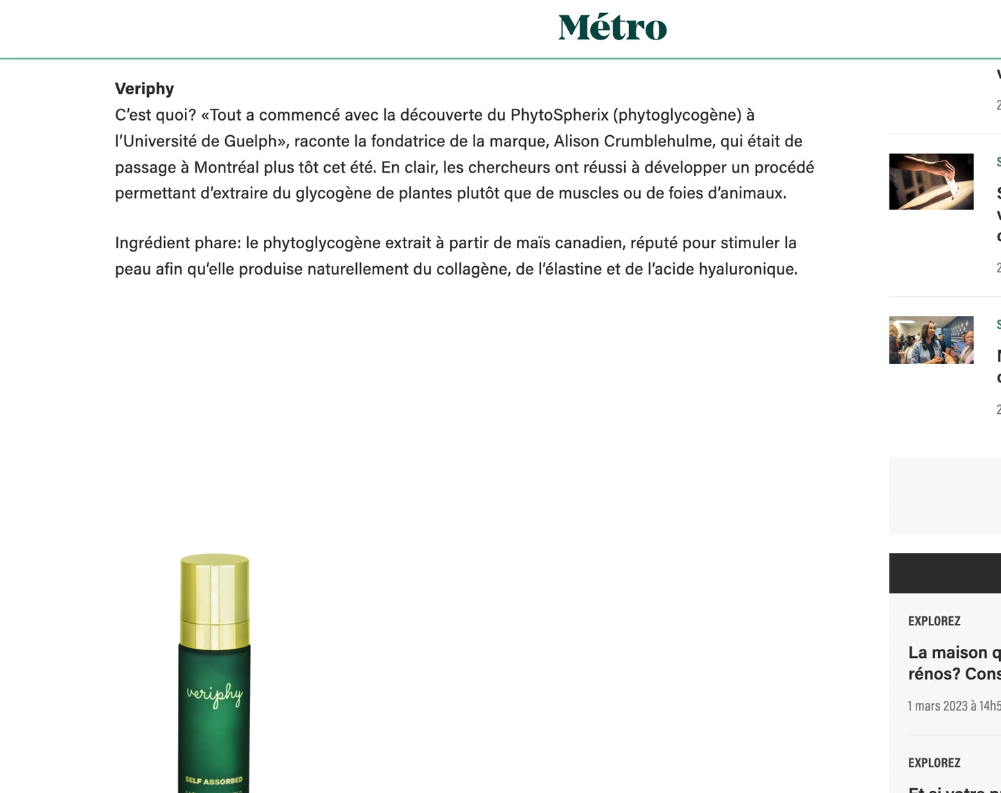 Veriphy Skincare featured in Metro Magazine