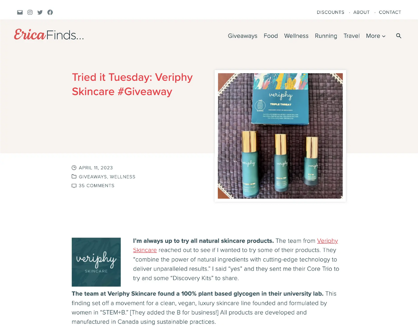 Veriphy Skincare Featured In Erica Finds Blog