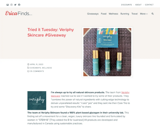 Veriphy Skincare Featured In Erica Finds Blog