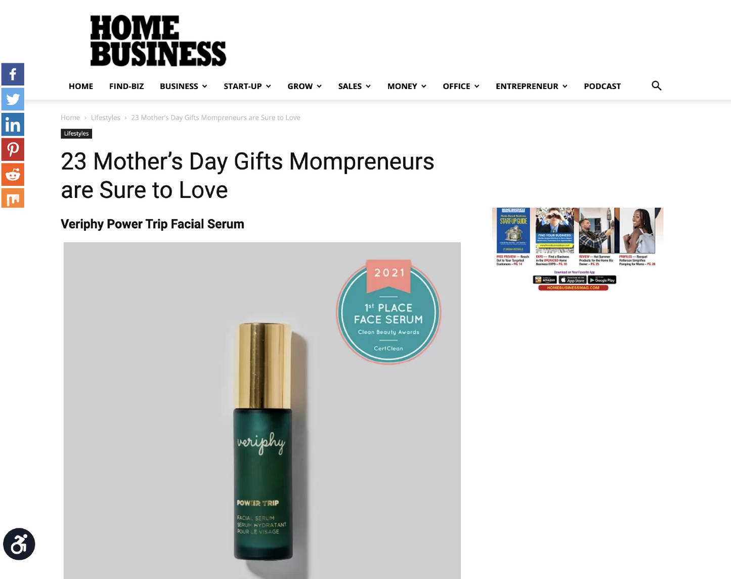 Veriphy Skincare Featured In Home Business Magazine