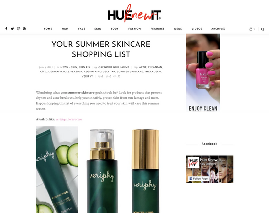 Veriphy Skincare Featured In Hue Knew it Magazine
