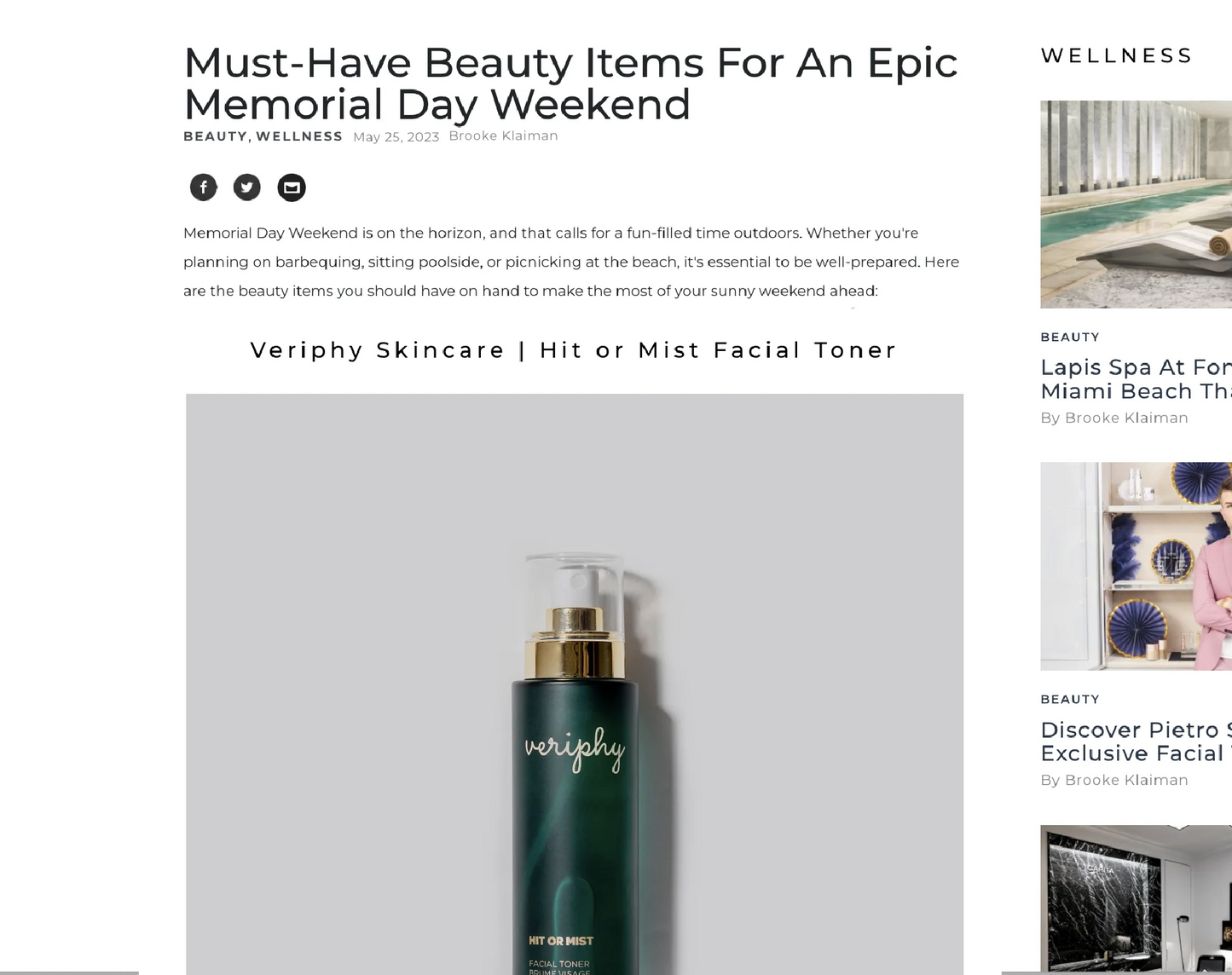 Facial Toner | Veriphy Skincare Product featured in Haute Living Luxury Lifestyle Magazine