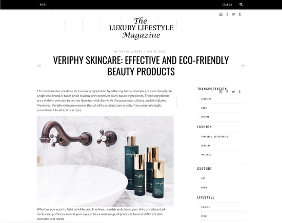 Veriphy Skincare Featured In The Luxury Lifestyle Magazine