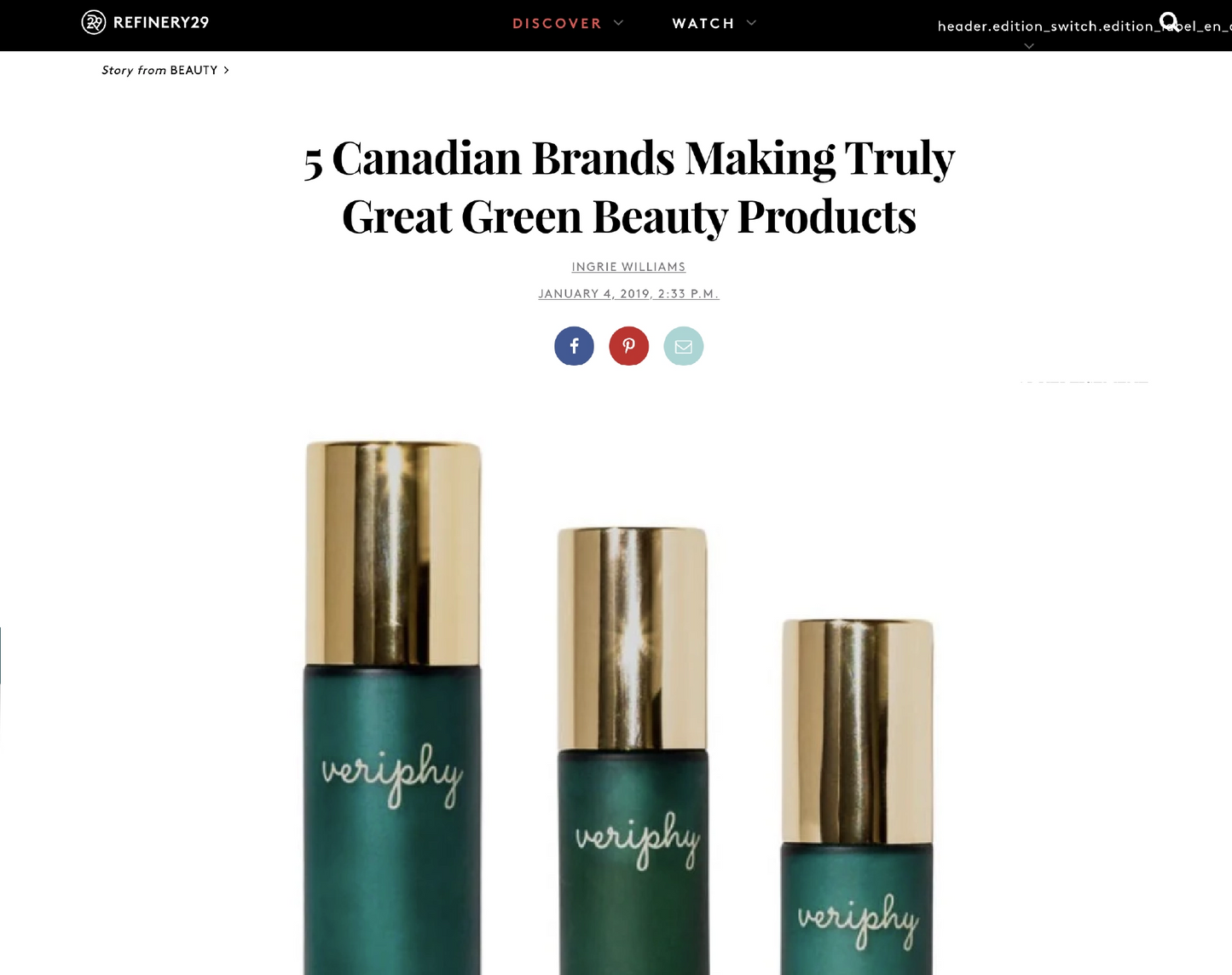 Veriphy Skincare featured in Refinery29