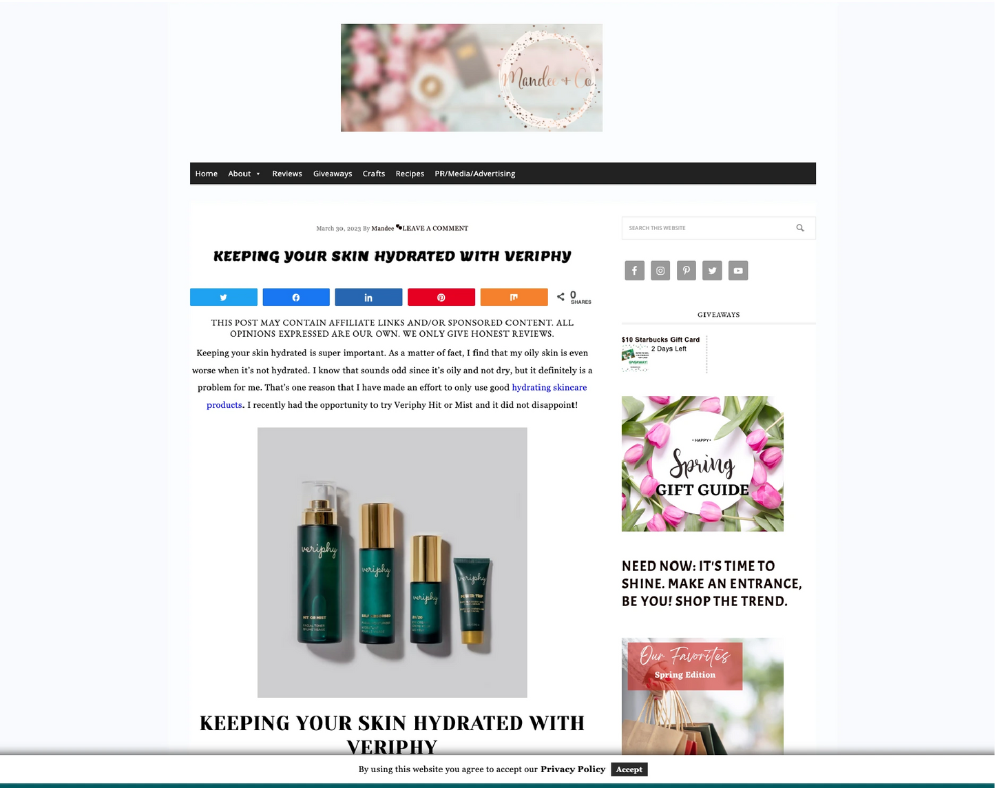Veriphy Skincare featured in Mandee & Co Lifestyle Blog